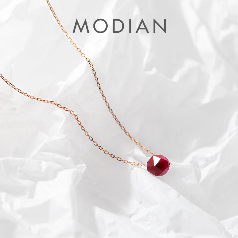 Modian Hot Sale Real 925 Sterling Silver Natural Red Crystal Necklace Pendants For Women Valentine's Day Sterling Silver Jewelry