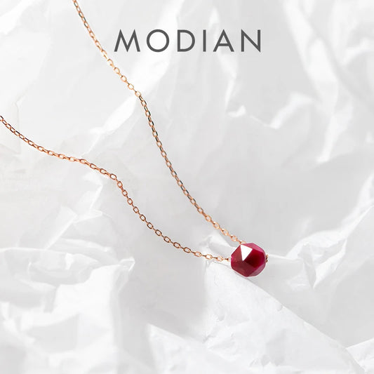 Modian Hot Sale Real 925 Sterling Silver Natural Red Crystal Necklace Pendants For Women Valentine's Day Sterling Silver Jewelry