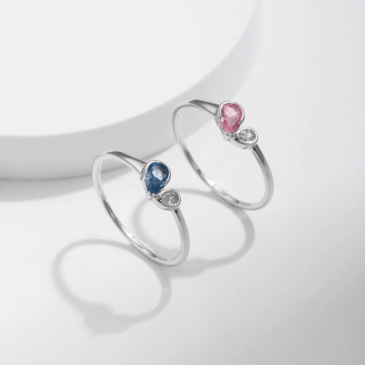 Conjunto de joyas MODIAN de plata de ley 925 con pequeños corazones románticos de circonita azul y rosa para mujer, anillos y pendientes de moda.