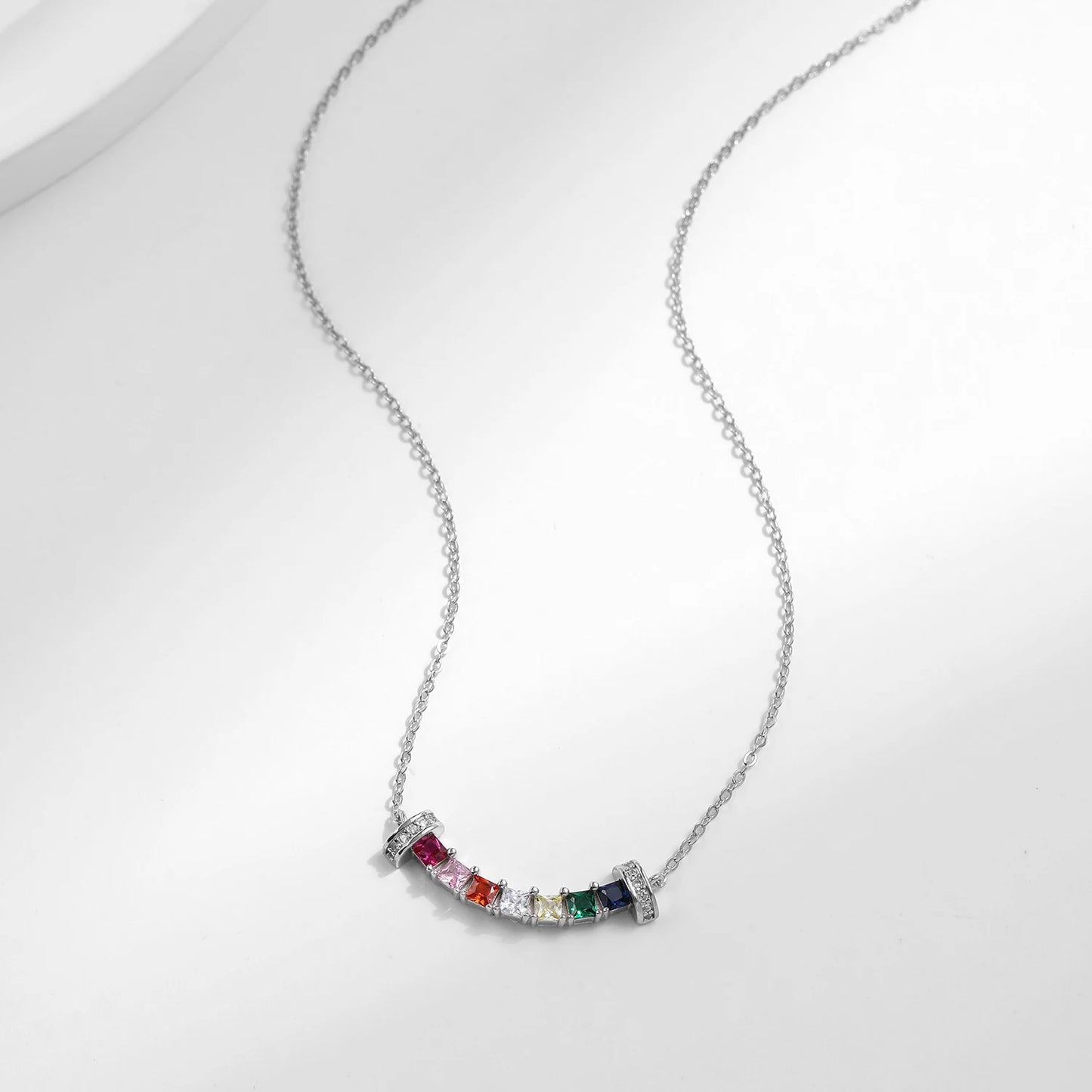 Collar con colgante de circonitas coloridas de arcoíris con forma de sonrisa cuadrada de plata de ley 925 de MODIAN, cadena de cuello de moda para mujer, joyería fina