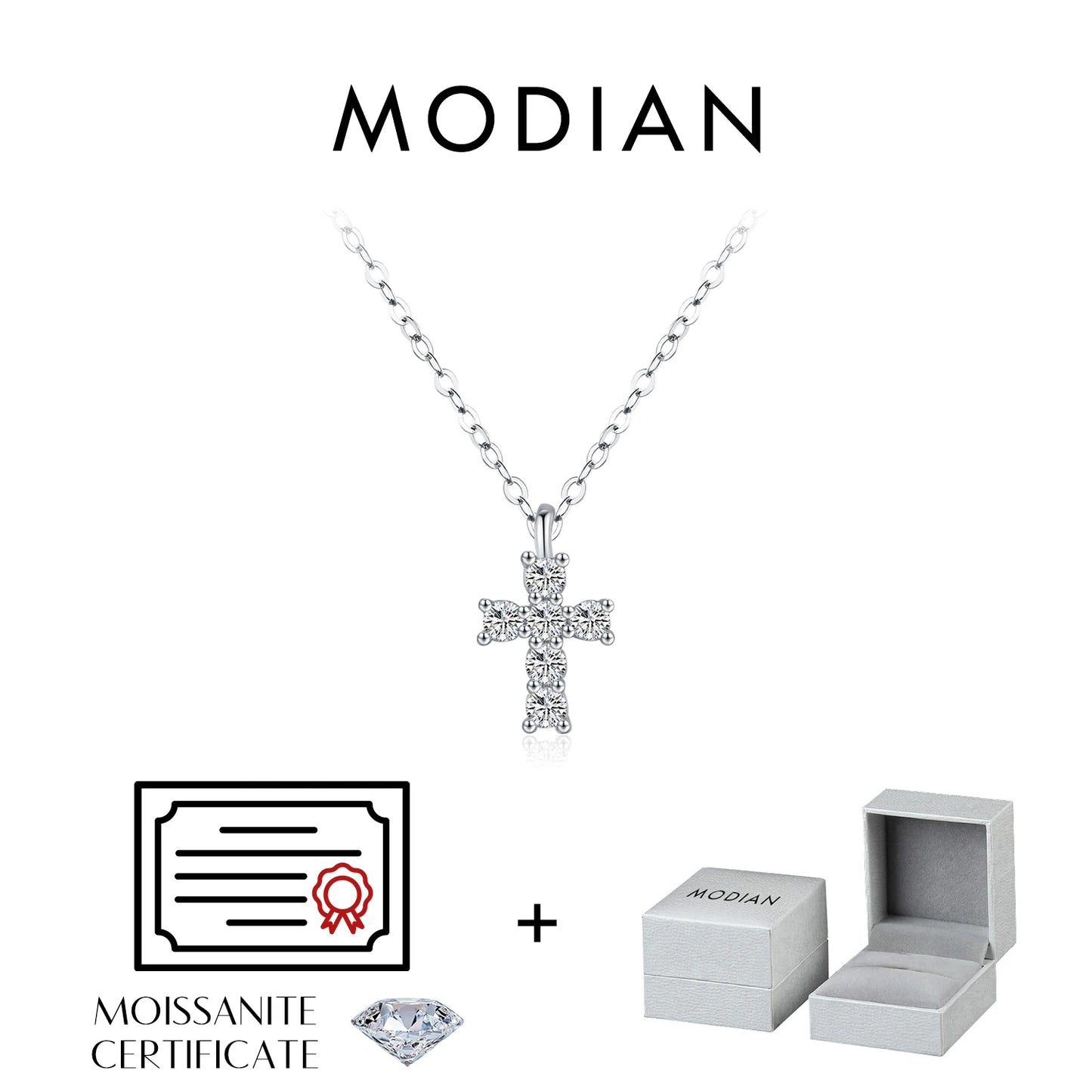 Collar con colgante apilable de moissanita de color D de MODIAN, plata de ley 925, cadena de eslabones con diamantes de laboratorio, joyería para mujer, regalo de lujo