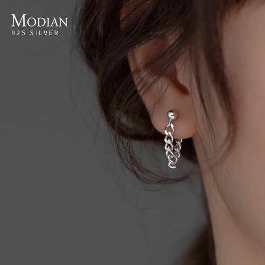 Pendientes MODIAN 100% plata de ley 925 con cadena de eslabones gruesos para mujer y hombre, joyería de moda unisex estilo punk, hip-hop y pop.