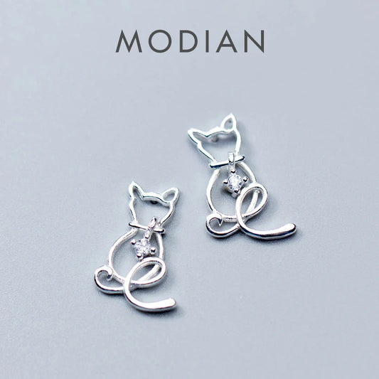 Pendientes Modian Charm Classic con circonitas transparentes, diseño de animales y gatos, joyería romántica de plata de ley 925 para mujer, para Navidad.