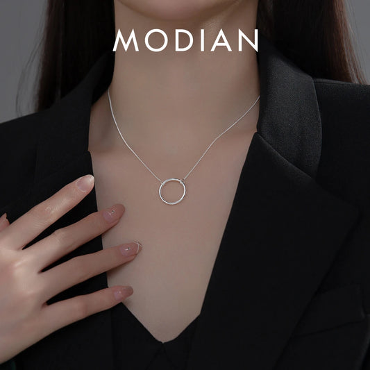 Collar con colgante circular minimalista de plata de ley 925 de Modian para mujer, collar ajustable, joyería fina, regalo
