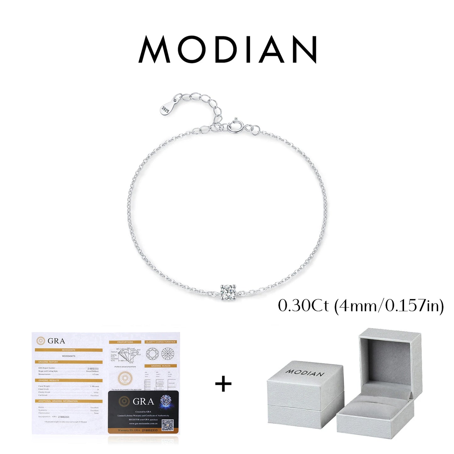 MODIAN D Color Moissanite Bracelet 925 Sterling Silver Classic Minimalist Daily Link Chain Bracelet For Women Fine Jewelry