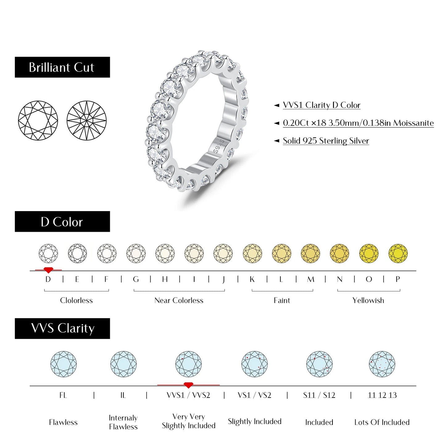 MODIAN D Color Moissanite Dazzling Ring 925 Sterling Silver Luxury Round Eternity Band Rings For Women Wedding Fine Jewelry Gift