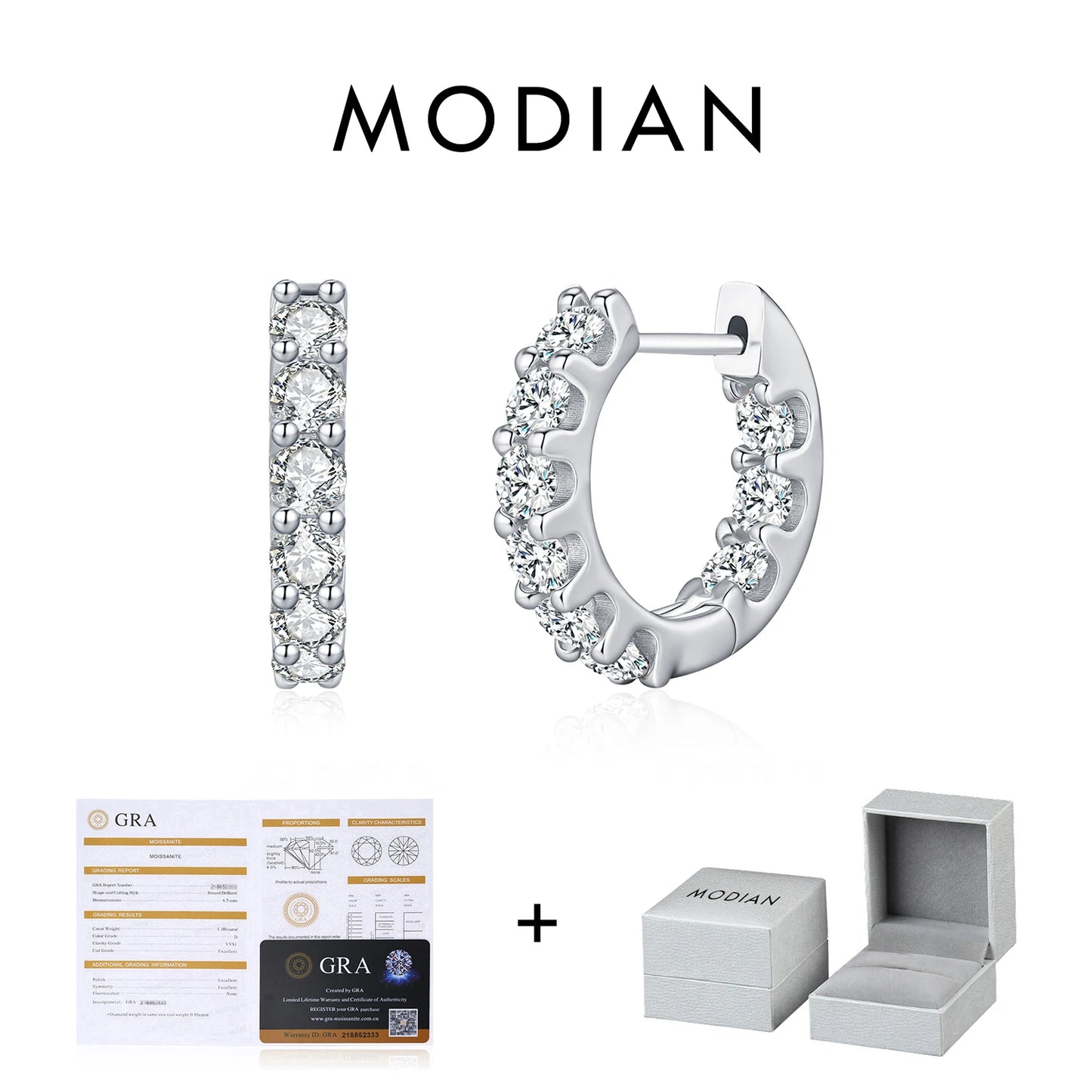 MODIAN D Color Round Moissanite Ear Buckle 925 Sterling Silver Classic Simple Hoop Earrings For Women Party Fine Jewelry Gifts