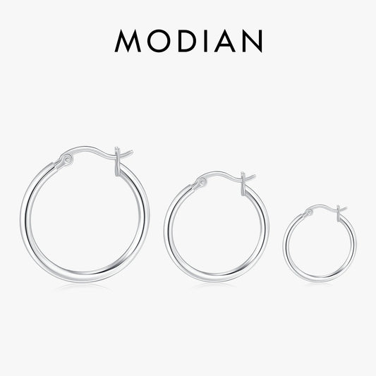 Pendientes de aro franceses clásicos y atrevidos de MODIAN en plata de ley 925, chapados en oro blanco de 18 quilates, joyería fina para mujer.
