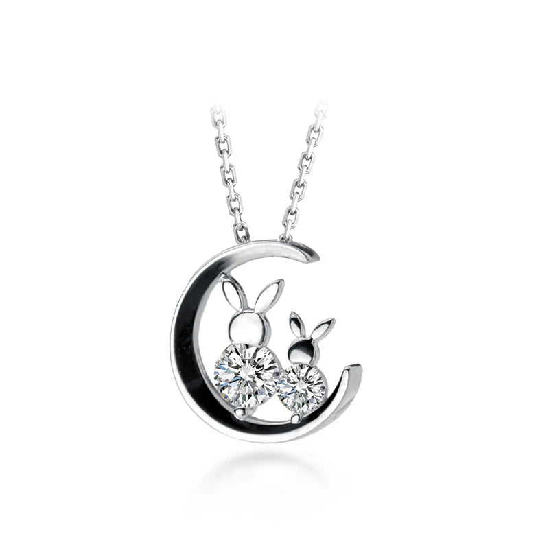 Gargantilla Modian Charm de plata de ley 925 auténtica con forma de luna y conejo para mujer y niña, regalo antialérgico.