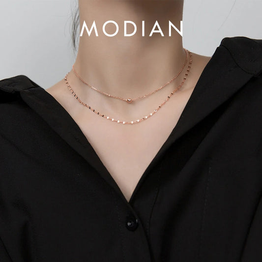 Modian 2025 New Design 925 Sterling Silver Double Layer Chokers Necklace for Women Geometric Necklace Korea Style Fine Jewelry