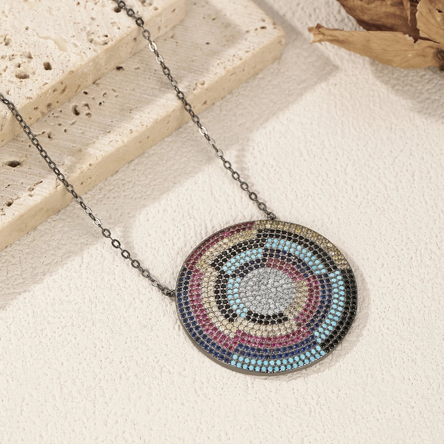 MODIAN 925 Sterling Silver Mosaic Style Colorful Zirconia Big Pendant Necklace Fashion Stackable Jewelry For Women Gifts