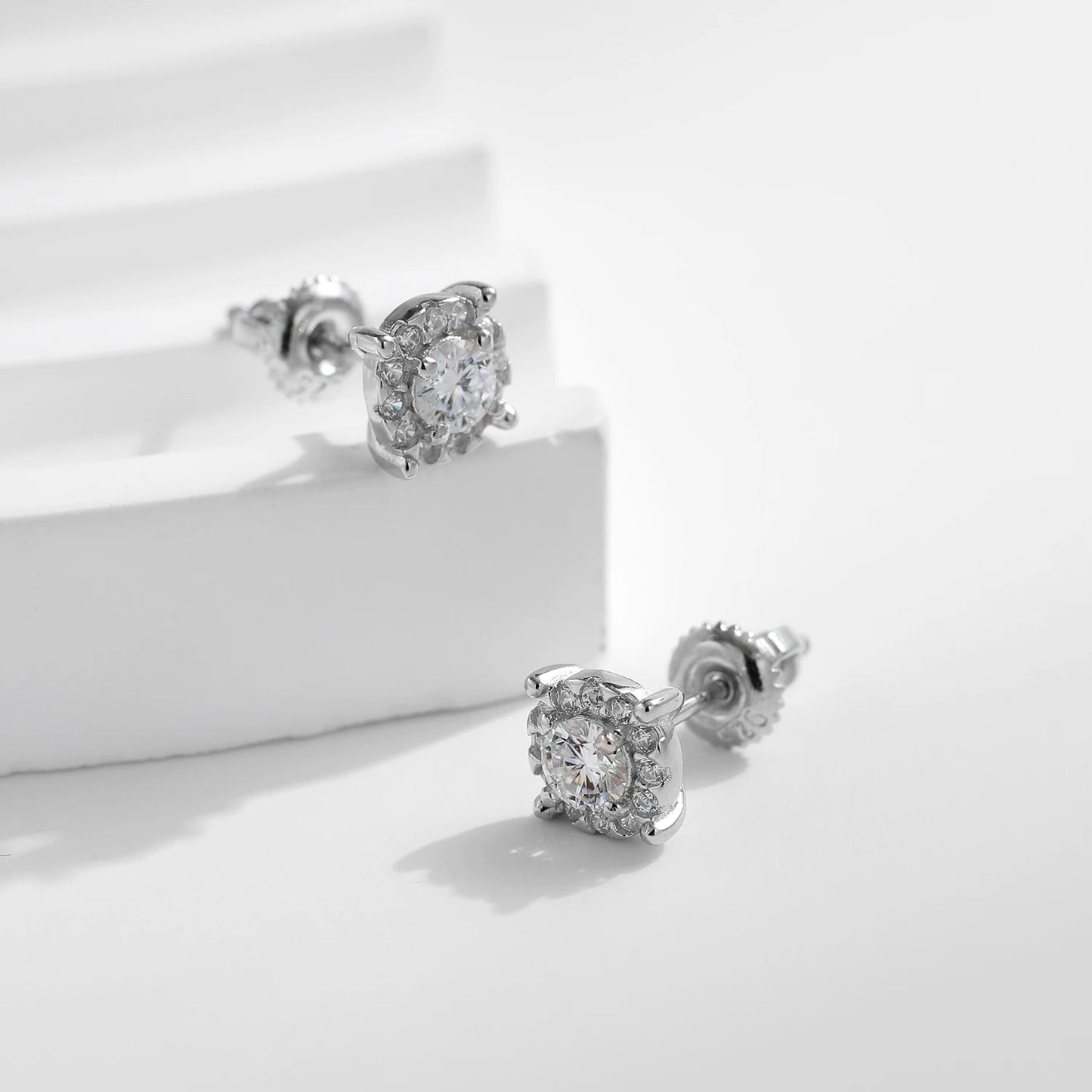 MODIAN D Color Moissanite Stud Earrings Round Cut Lab Created Diamond 925 Sterling Silver Silver Bridal Jewelry For Women Gifts