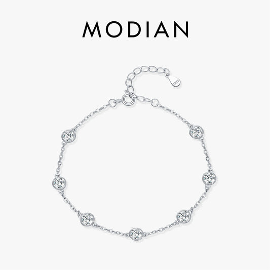 MODIAN 925 Sterling Silver Bezel Round Sparkling Clear Cubic Zirconia Stackable Charm Fashion Bracelet For Women Fine Jewelry