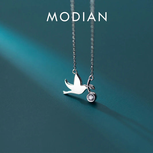 Colgante de plata de ley 925 con diseño de golondrina de mimbre, diseño de animal y planta, de Modian, para mujer, cadena de eslabones, joyería fina