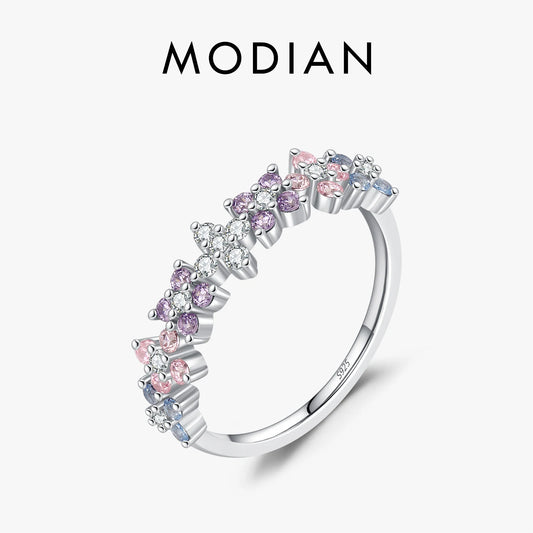 MODIAN 925 Sterling Silver Lucky Four-Leaf Clover Zirconia Eternity Band Rings For Women Fine Wedding Jewelry Accessories