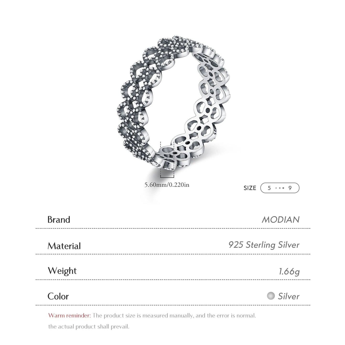 MODIAN 925 Sterling Silver Retro Exquisite Hollow Heart Lace Patten Finger Rings For Women Fine Jewelry Accessories