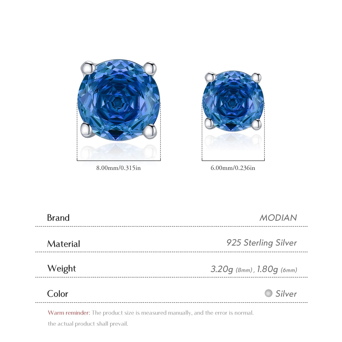 MODIAN 925 Sterling Silver High-end Elegant Royal Blue Rose Cut Round Zircon Stud Earrings For Women Wedding Fine Jewelry