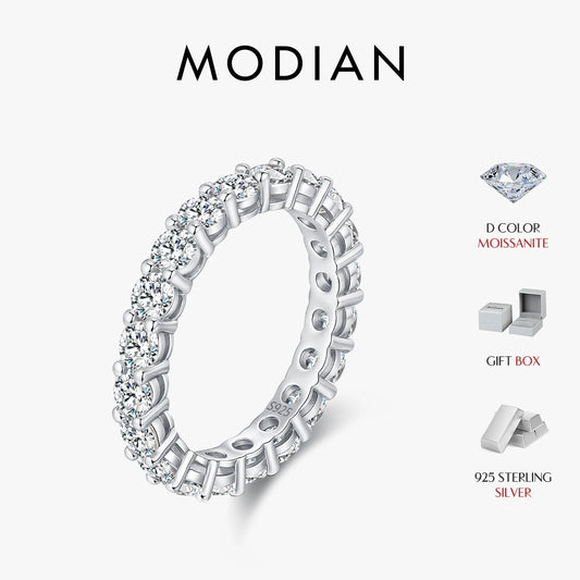 Anillo de eternidad de moissanita de color D de MODIAN, anillo de moda apilable de lujo de plata de ley 925 para mujer, joyería fina