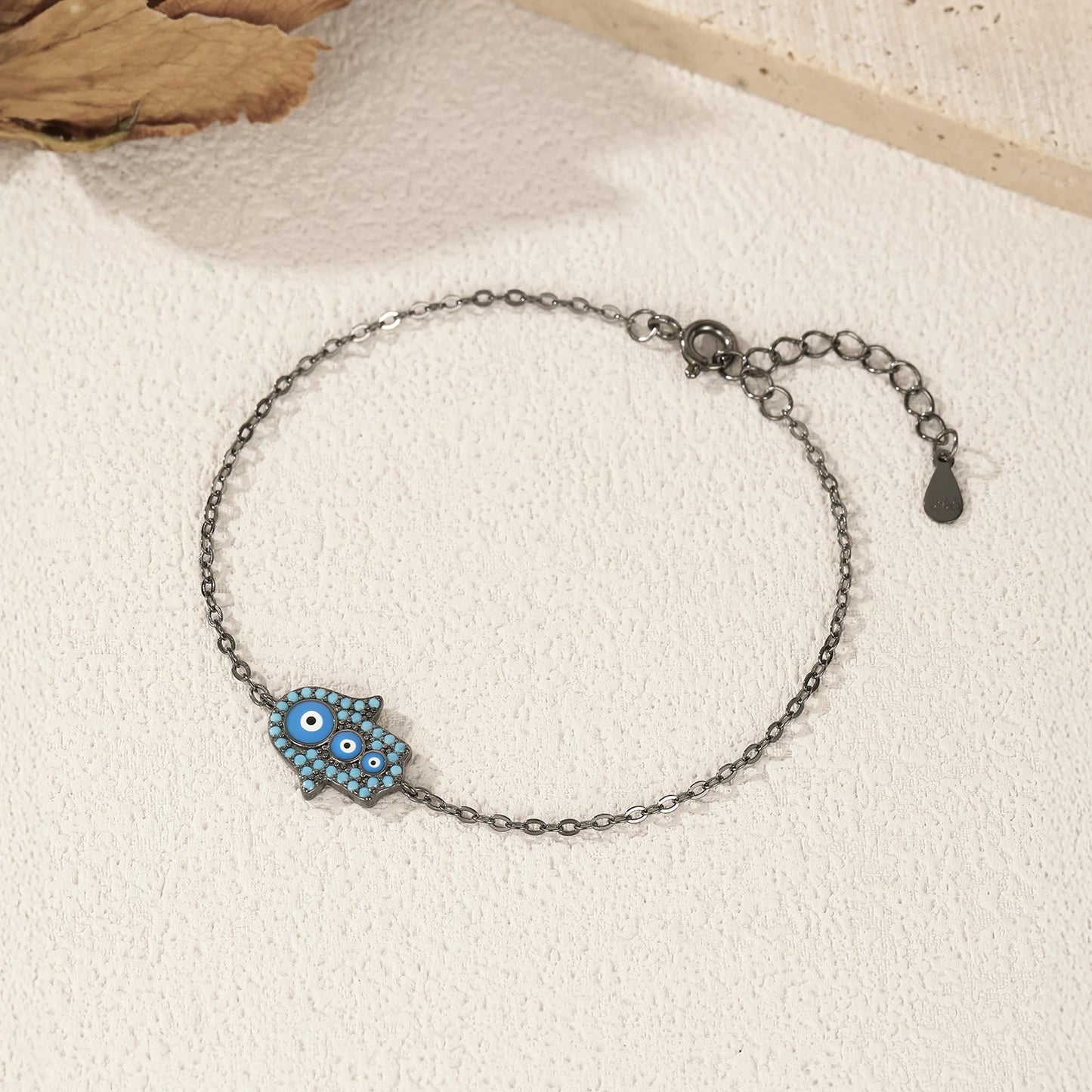 MODIAN 925 Sterling Silver Blue Enamel Synthetic Turquoise Link Chain Bracelet Black Ghost Eyes Palm Bracelets For Women Jewelry