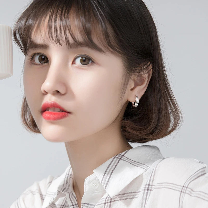Modian 100% Real 925 Sterling Silver Clear CZ Geometric Twist Of Fate Hoop Earrings for Women Korea Style Fine Jewelry Brincos