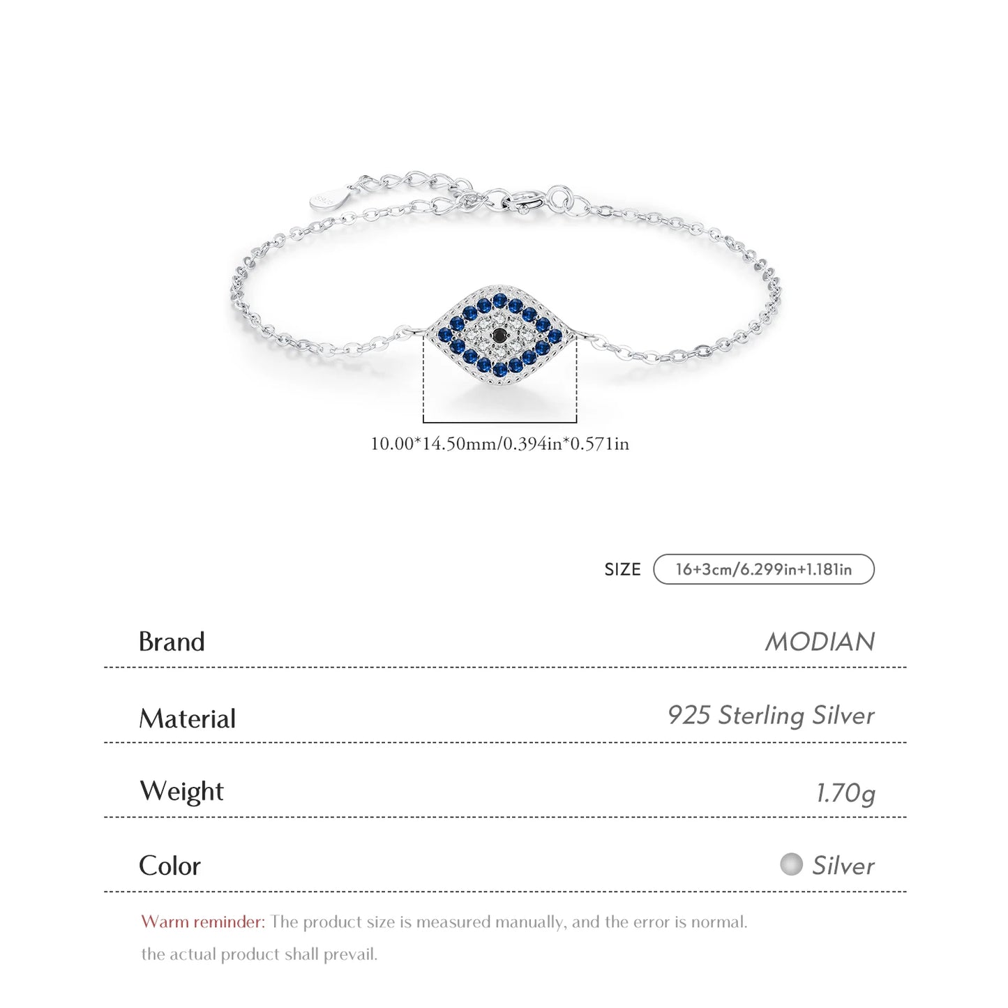 MODIAN 925 Sterling Silver Vintage Blue & Clear Zirconia Eyes Bracelet Stackable Vacation Link Chain Bracelets For Women Jewelry
