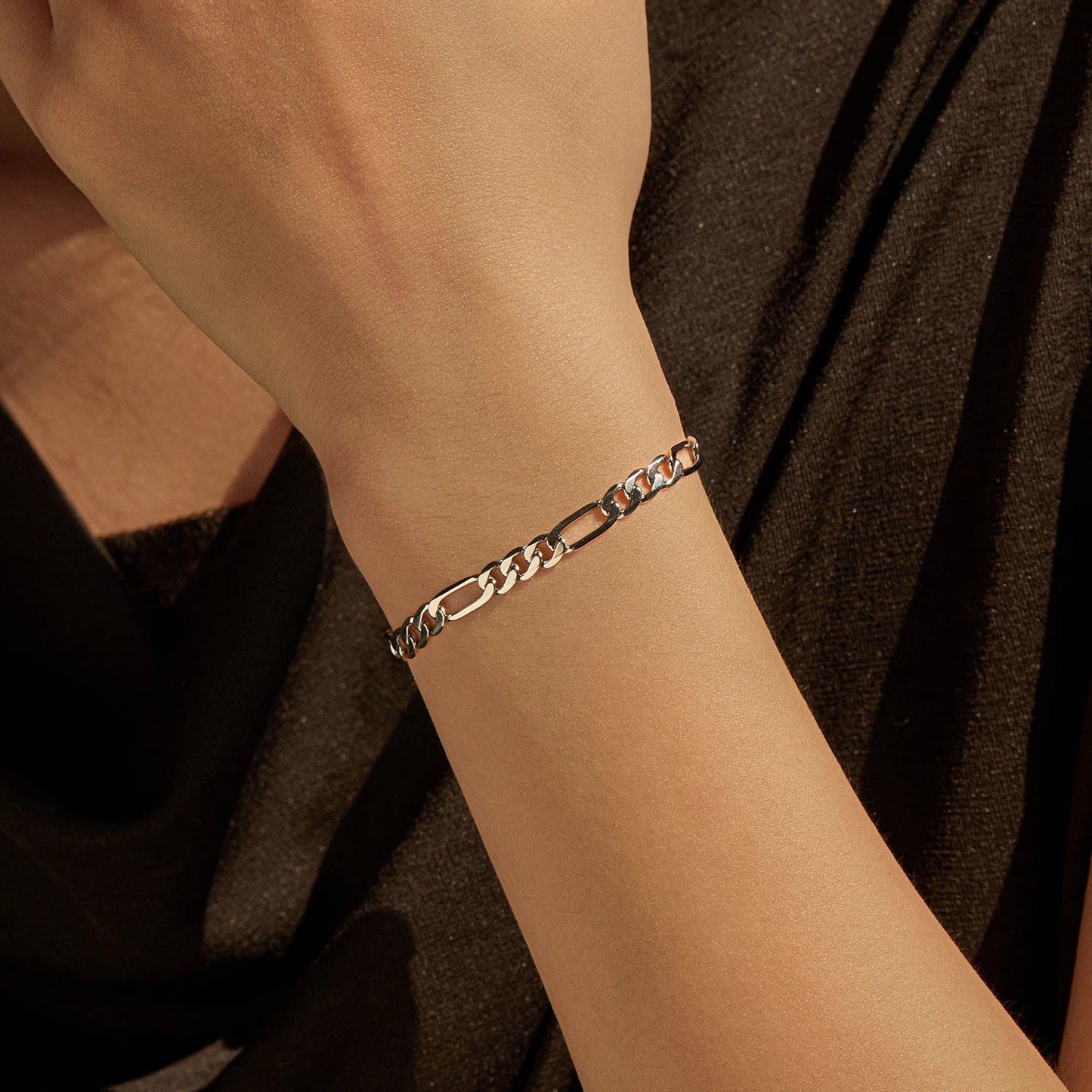 MODIAN 925 Sterling Silver 3 Size Classic Figaro Hollow out Chain Bracelet For Women And Men Daisy Fine Jewelry Accessories