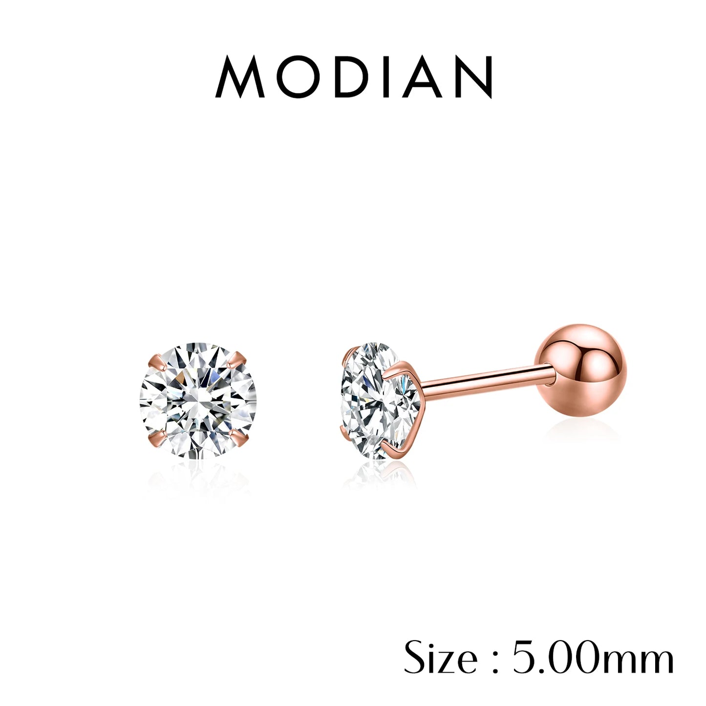 MODIAN Multicolor 925 Sterling Silver Elegant Beads Screw Earrings Classic Round CZ Stud Earrings For Women Jewelry 2.5MM-8MM