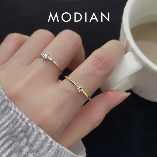 Anillo de dedo Modian de plata de ley 925 con circonita cúbica transparente luminosa y apilable para mujer, joyería fina de moda para fiestas
