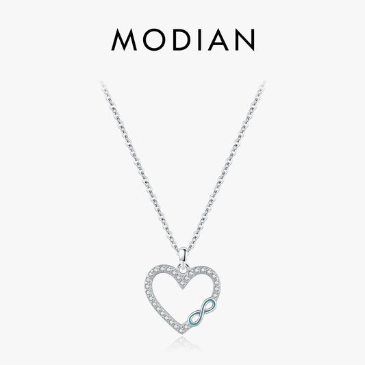 MODIAN 925 Sterling Silver Romantic Heart Enamel Infinity Love CZ Link Chain Pendant Necklace For Women Wedding Fine Jewelry