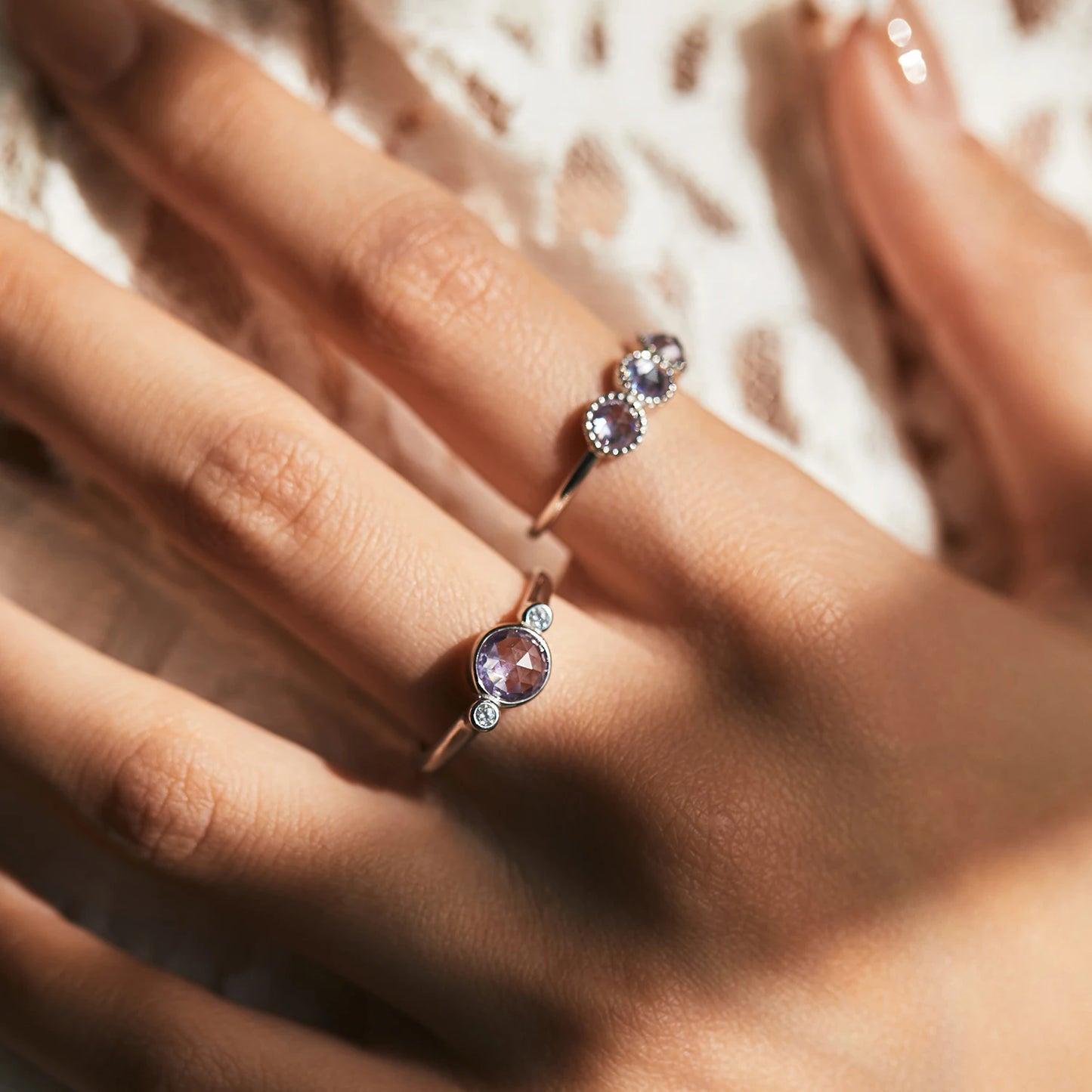 Anillo MODIAN de plata de ley 925 con diseño líquido asimétrico y corte rosa púrpura redondo, joyería fina para mujer, regalo de San Valentín.